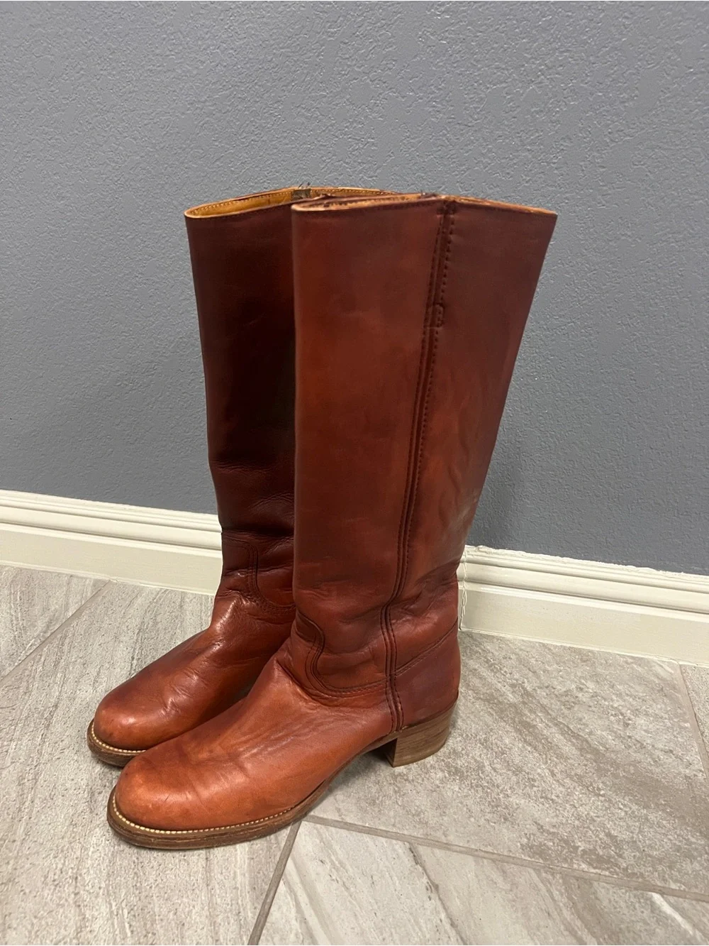 Vintage Black Label - 1970s - Frye Tall Leather Campus Boots - Chestnut Brown - Picture 7 of 13